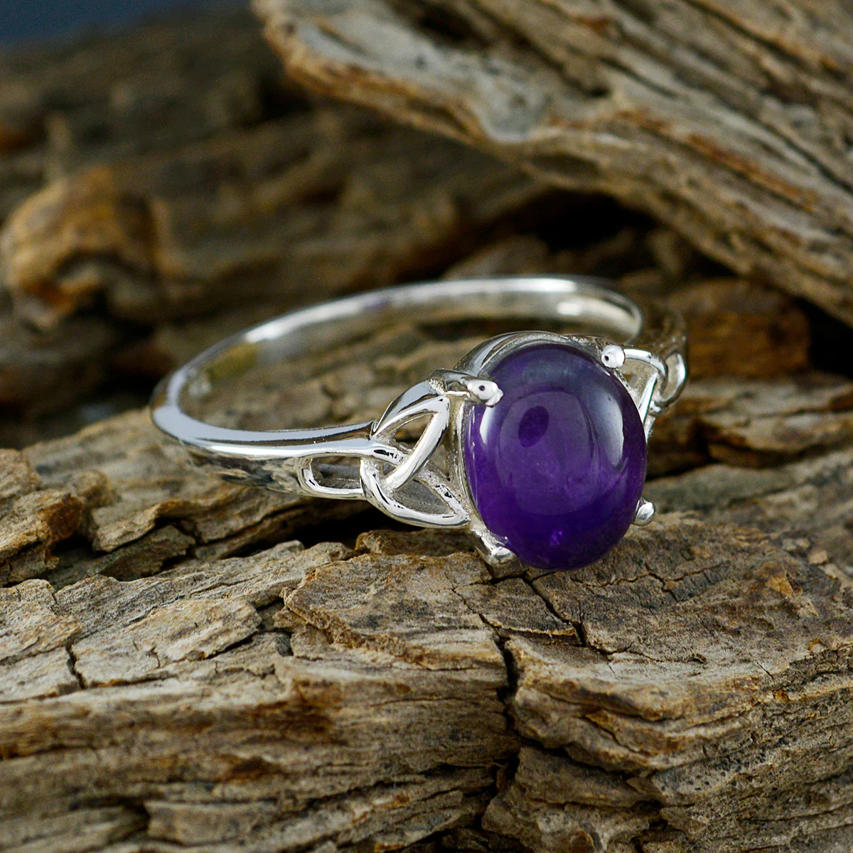 Amethyst Solitaire Japanese Sterling Silver Purple Gemstone Whisper-thin Contemporary Ring Jewelry - Image 4