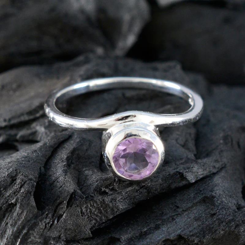 Amethyst Solitaire Japanese Sterling Silver Purple Gemstones Delicate Romantic Ring Jewelry - Image 4