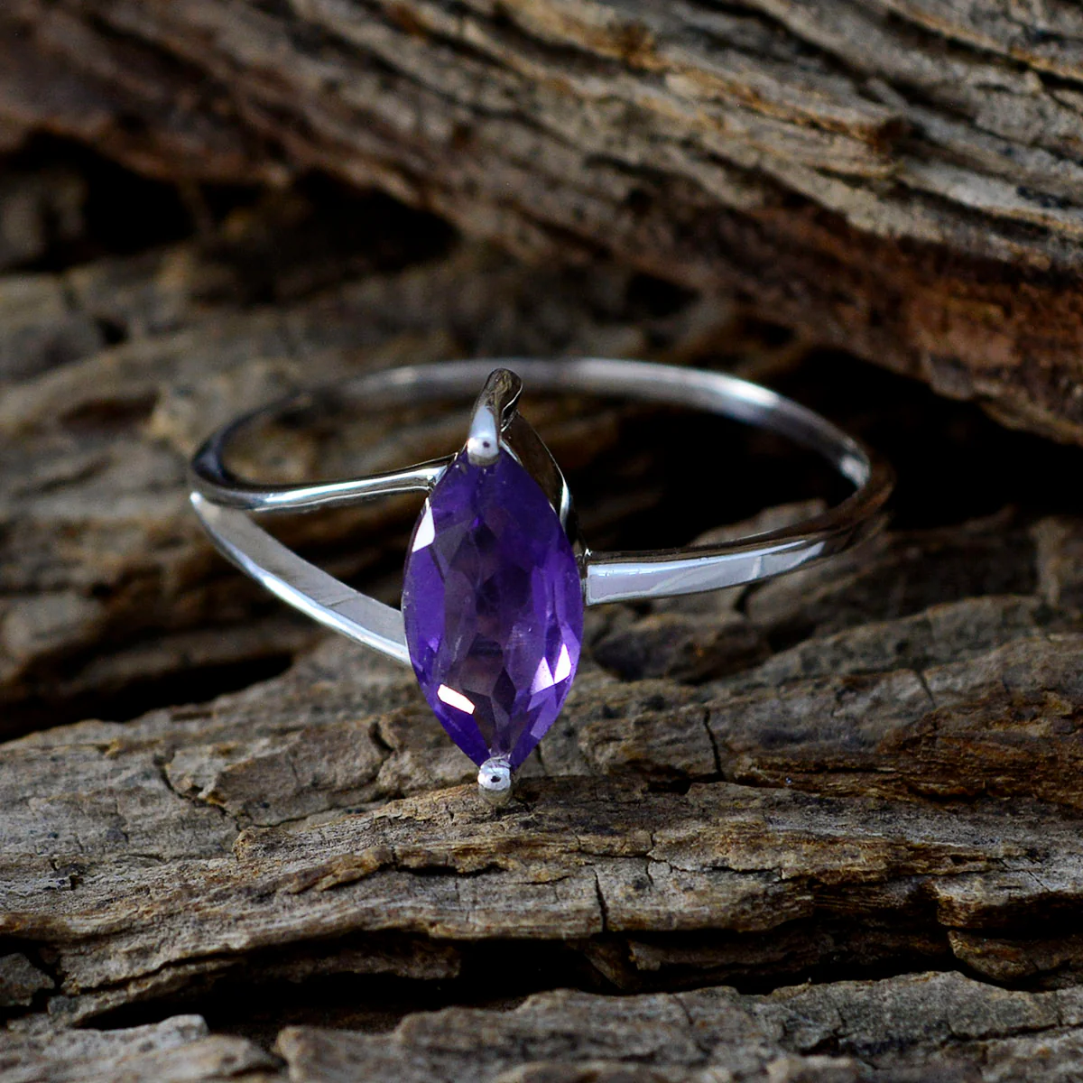 Amethyst Solitaire Korean Silver Purple Gemstone Elegant Modern Ring Jewelry - Image 4