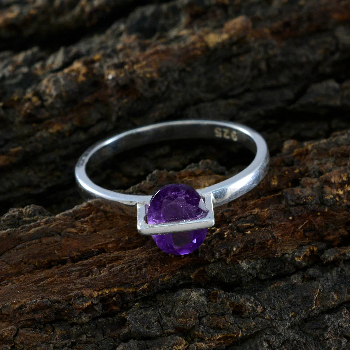 Amethyst Solitaire Korean Sterling Silver Purple Gems Delicate Feminine Ring Jewelry - Image 3