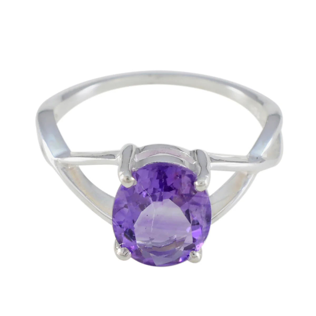 Amethyst Solitaire Korean Sterling Silver Purple Gems Delicate Glamorous Ring Jewelry - Image 3