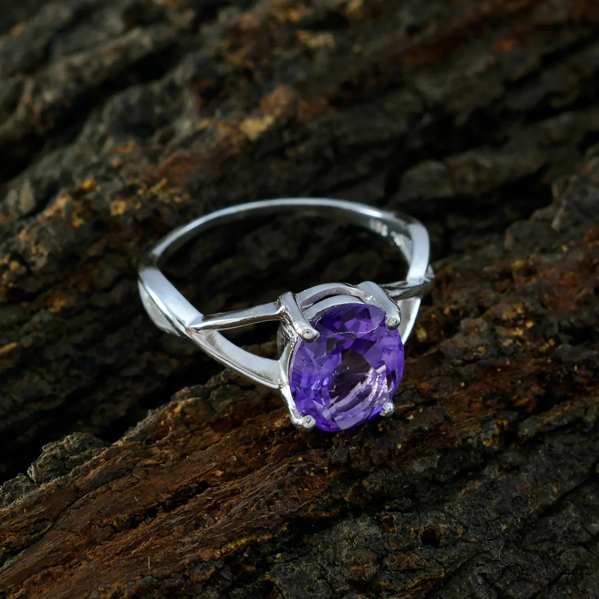 Amethyst Solitaire Korean Sterling Silver Purple Gems Delicate Glamorous Ring Jewelry - Image 4