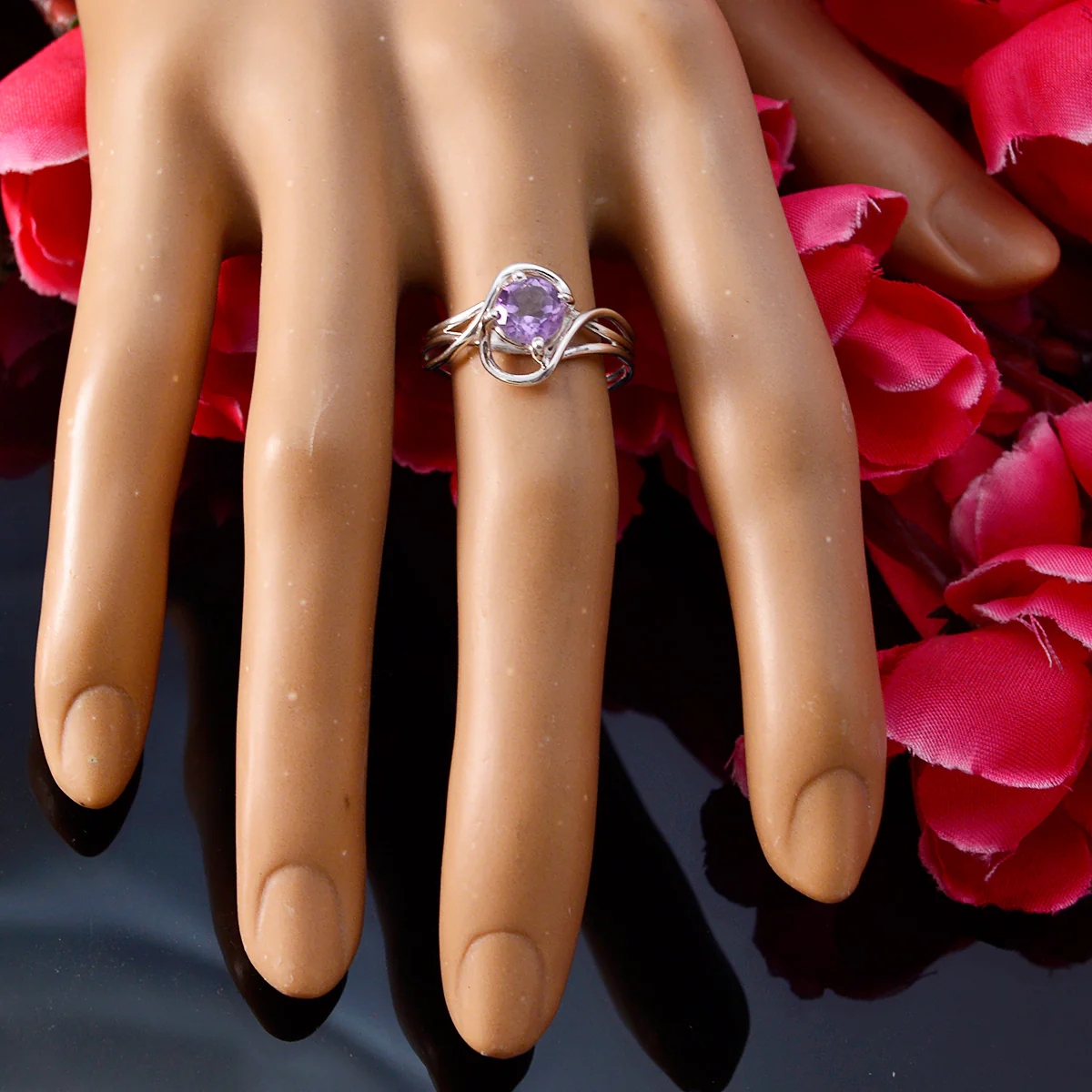 Amethyst Solitaire Korean Sterling Silver Purple Gemstone Delicate Trendy Ring Jewellery - Image 5