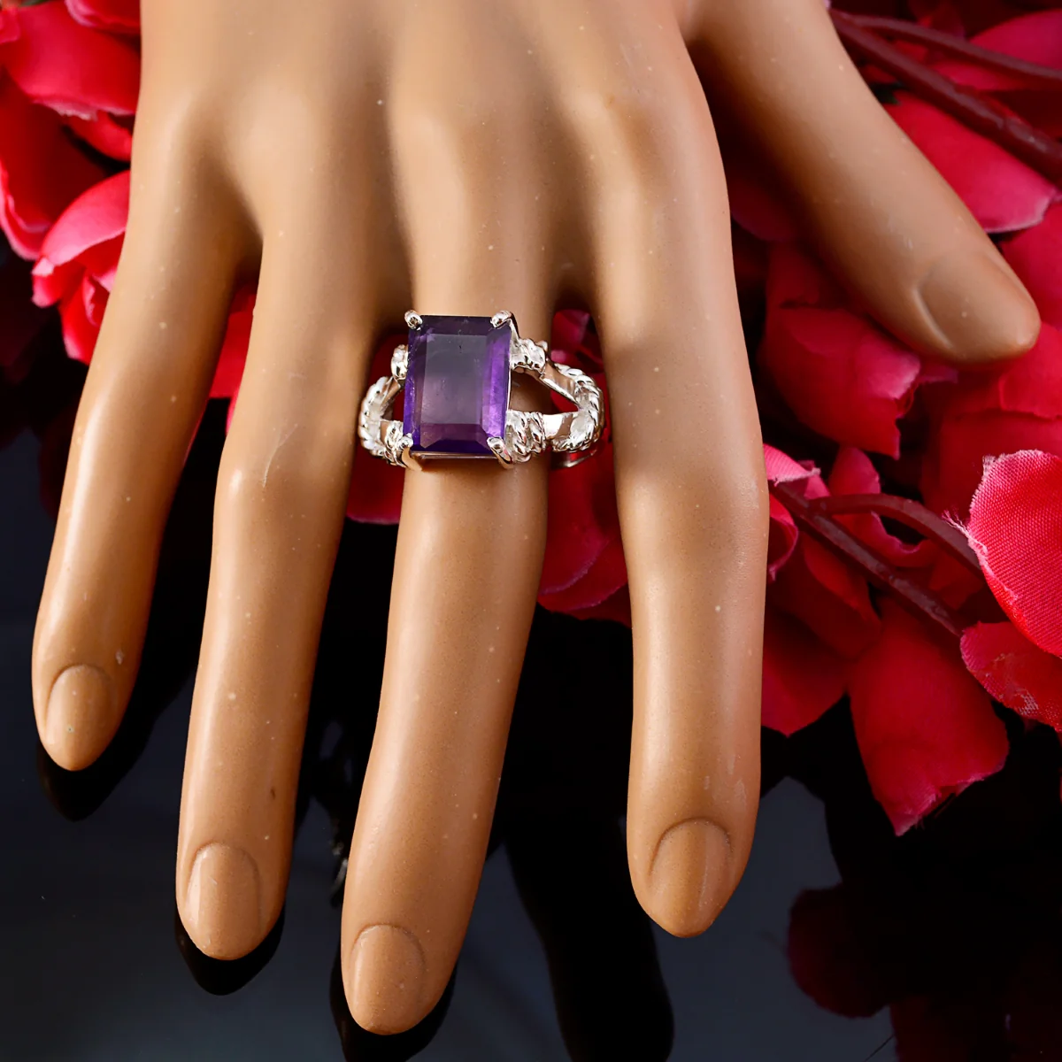 Amethyst Solitaire Mexican 925 Silver Purple Gemstone Versatile Rope-Wire Ring Jewelry - Image 6