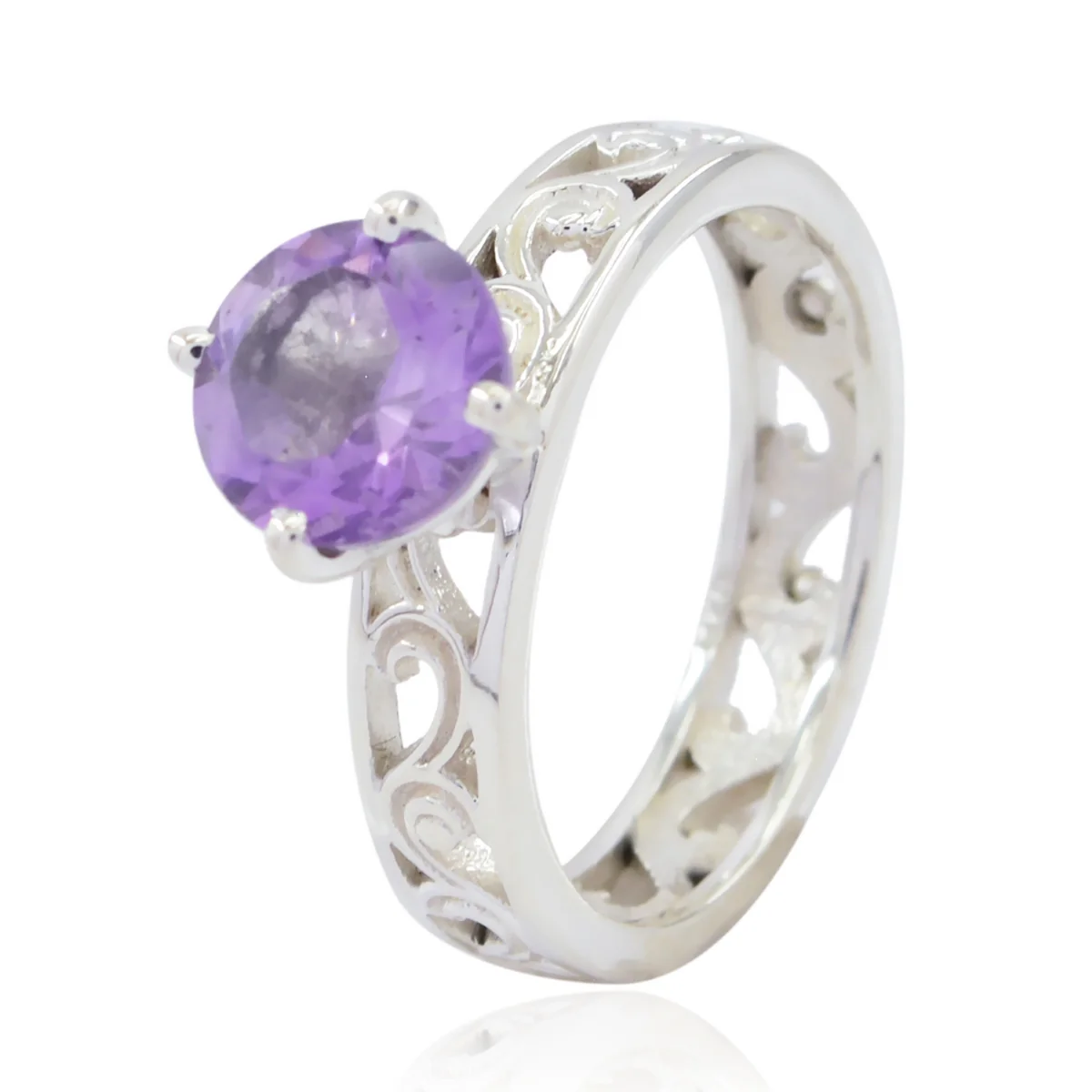 Amethyst Solitaire Mexican Sterling Silver Purple Gemstone Slim Filigree Ring Jewelry - Image 3