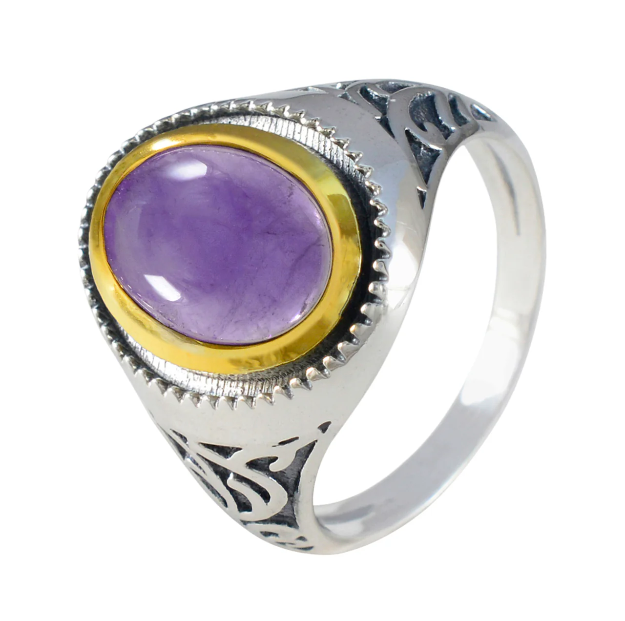 Amethyst Solitaire Middle Eastern Silver Purple Gems Eye-catching Filigree Ring Jewelry - Image 2