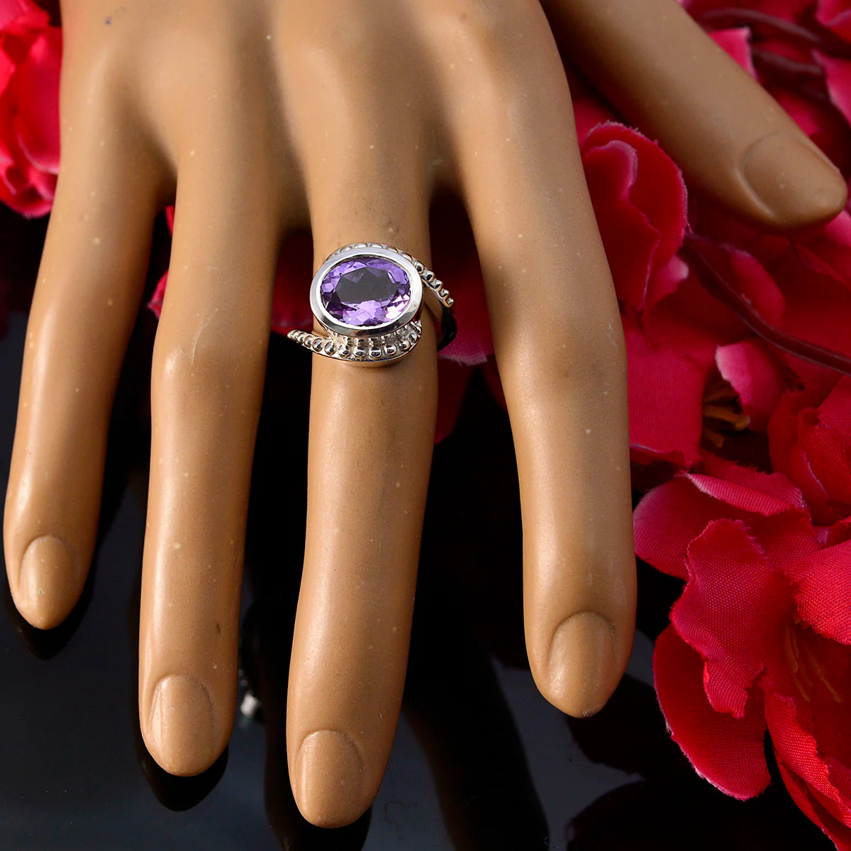 Amethyst Solitaire Moroccan 92.5 Silver Purple Gemstone Classic Feminine Ring Jewellery - Image 5