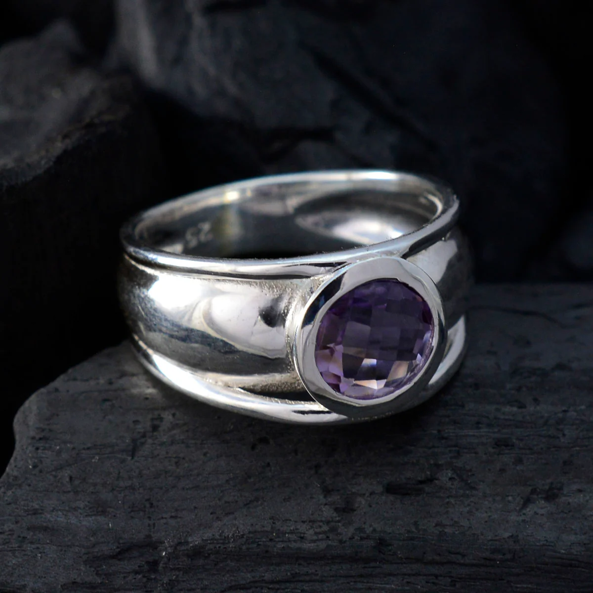 Amethyst Solitaire Moroccan 925 Silver Purple Gemstones Classic Contemporary Ring Jewelry - Image 4