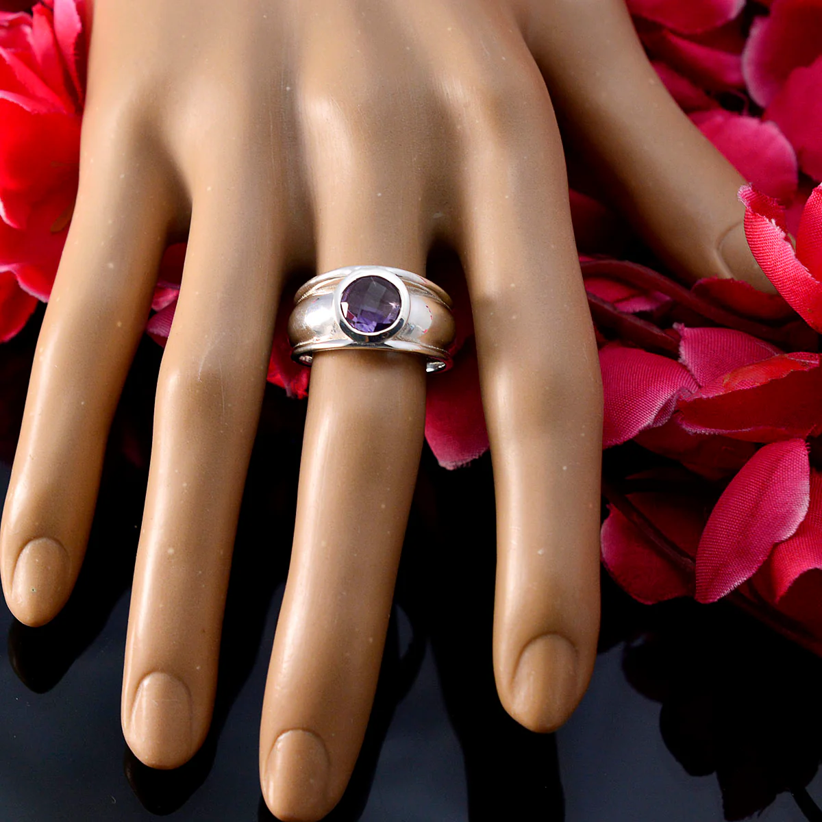 Amethyst Solitaire Moroccan 925 Silver Purple Gemstones Classic Contemporary Ring Jewelry - Image 5
