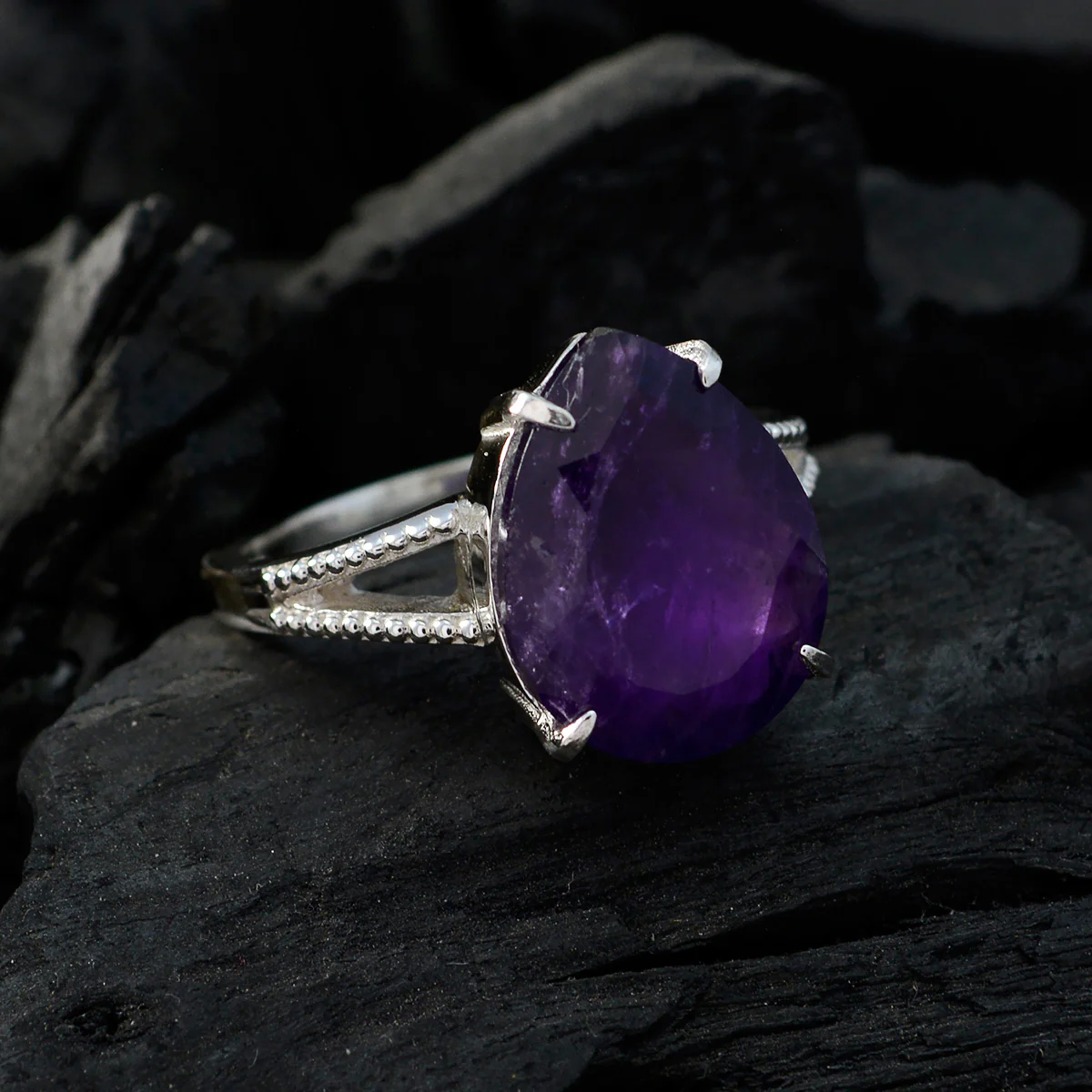 Amethyst Solitaire Moroccan Silver Purple Gemstone Versatile Romantic Ring Jewelry - Image 5