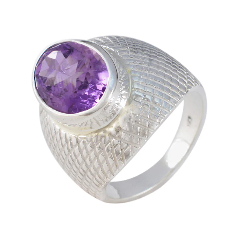 Amethyst Solitaire Moroccan Silver Purple Gemstones Versatile engravings Ring Jewelry - Image 2