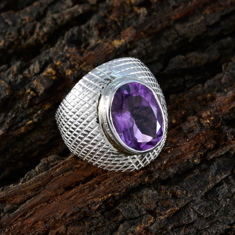 Amethyst Solitaire Moroccan Silver Purple Gemstones Versatile engravings Ring Jewelry - Image 3