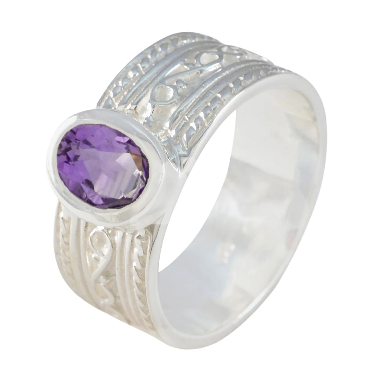 Amethyst Solitaire Moroccan Sterling Silver Purple Gems Mid-weight Art Deco Ring Jewellery - Image 2