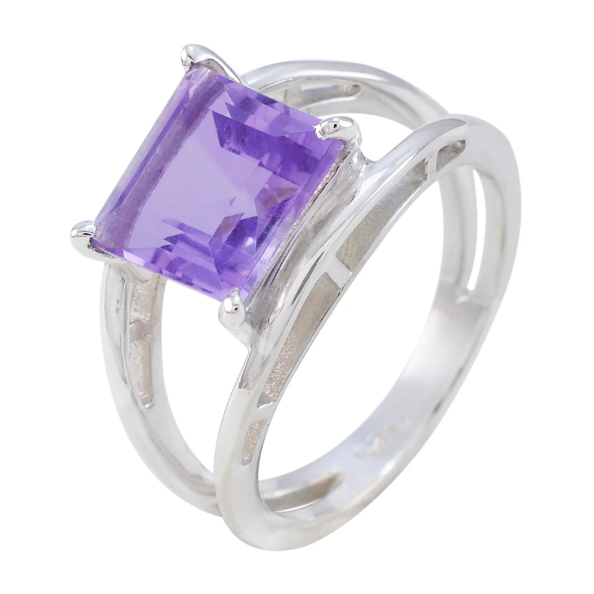 Amethyst Solitaire Russian 92.5 Silver Purple Gems Tiny Glamorous Ring Jewelry - Image 2