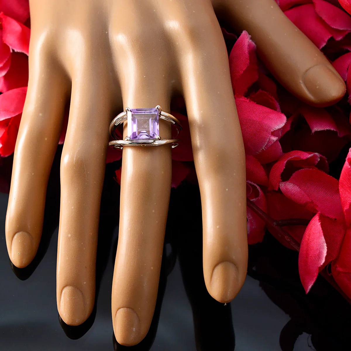 Amethyst Solitaire Russian 92.5 Silver Purple Gems Tiny Glamorous Ring Jewelry - Image 5