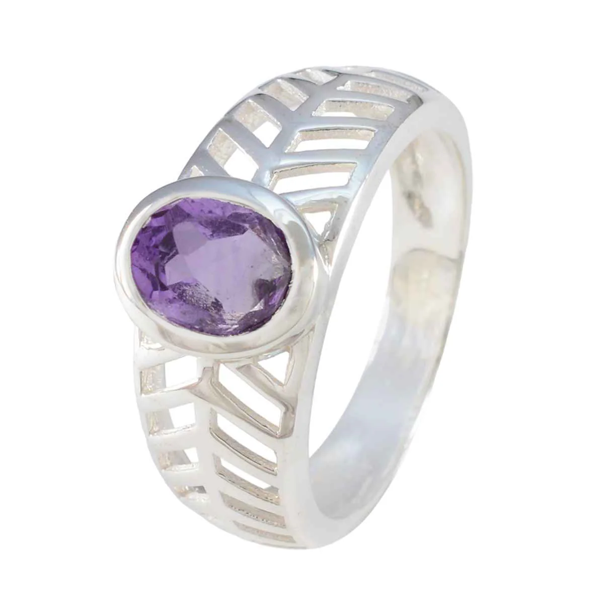 Amethyst Solitaire Russian 92.5 Silver Purple Gemstone Minimal Art Deco Ring Jewelry - Image 2