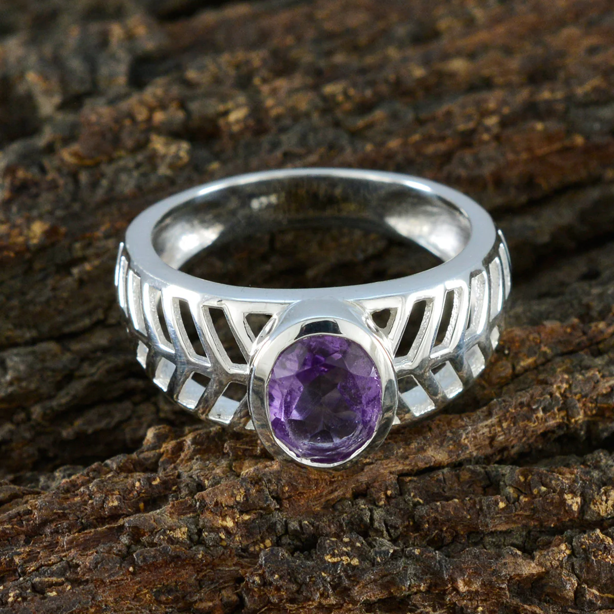 Amethyst Solitaire Russian 92.5 Silver Purple Gemstone Minimal Art Deco Ring Jewelry - Image 3