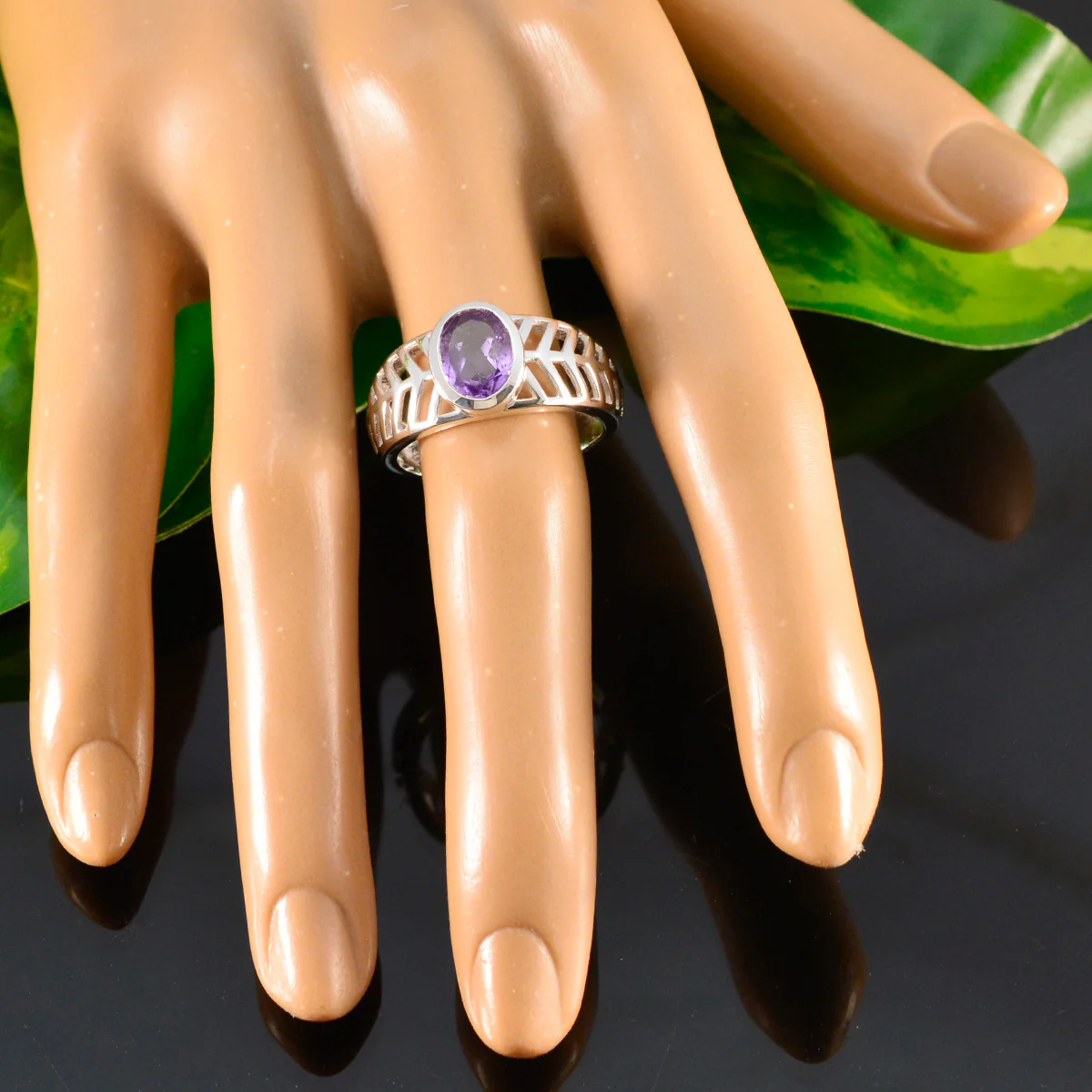 Amethyst Solitaire Russian 92.5 Silver Purple Gemstone Minimal Art Deco Ring Jewelry - Image 5