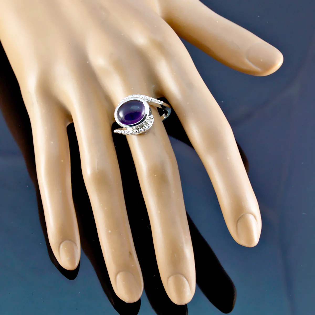 Amethyst Solitaire Russian 925 Silver Purple Gems Minimal Modern Ring Jewelry - Image 3