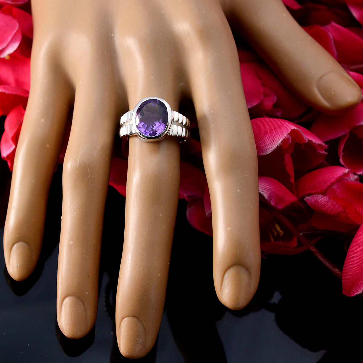 Amethyst Solitaire Russian 925 Silver Purple Gemstones Tiny Ethnic Ring Jewellery - Image 5