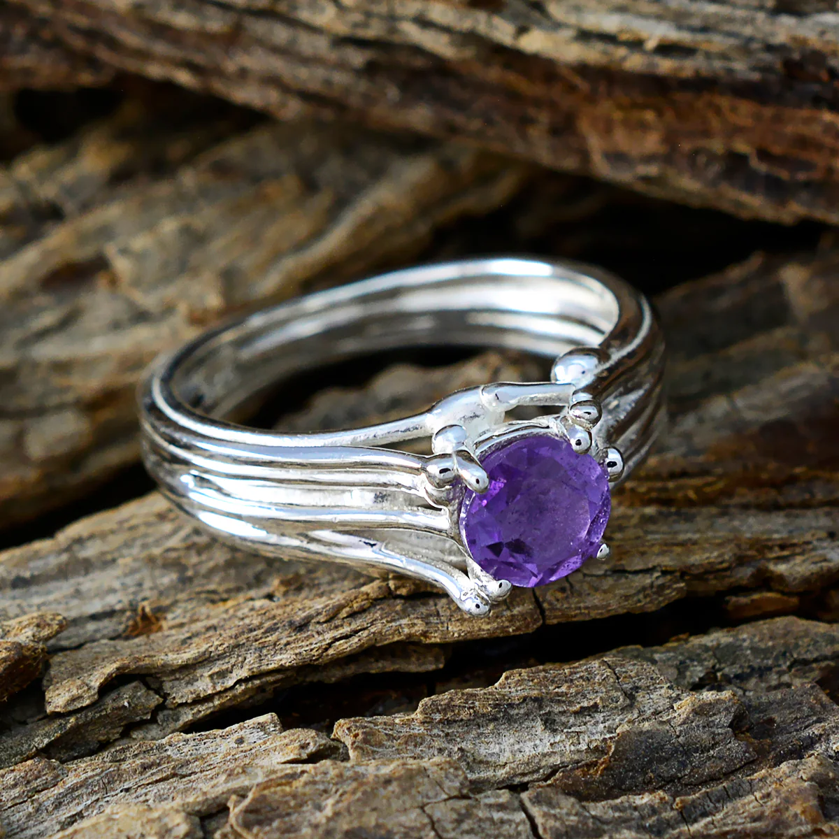 Amethyst Solitaire Russian 925 Sterling Silver Purple Gems Classic Romantic Ring Jewelry - Image 3