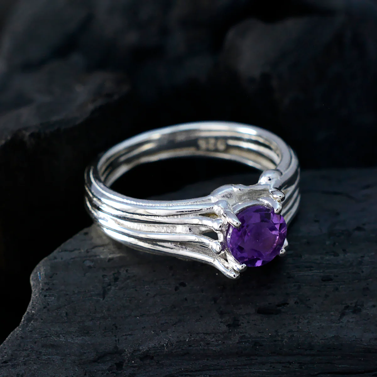 Amethyst Solitaire Russian 925 Sterling Silver Purple Gems Classic Romantic Ring Jewelry - Image 4