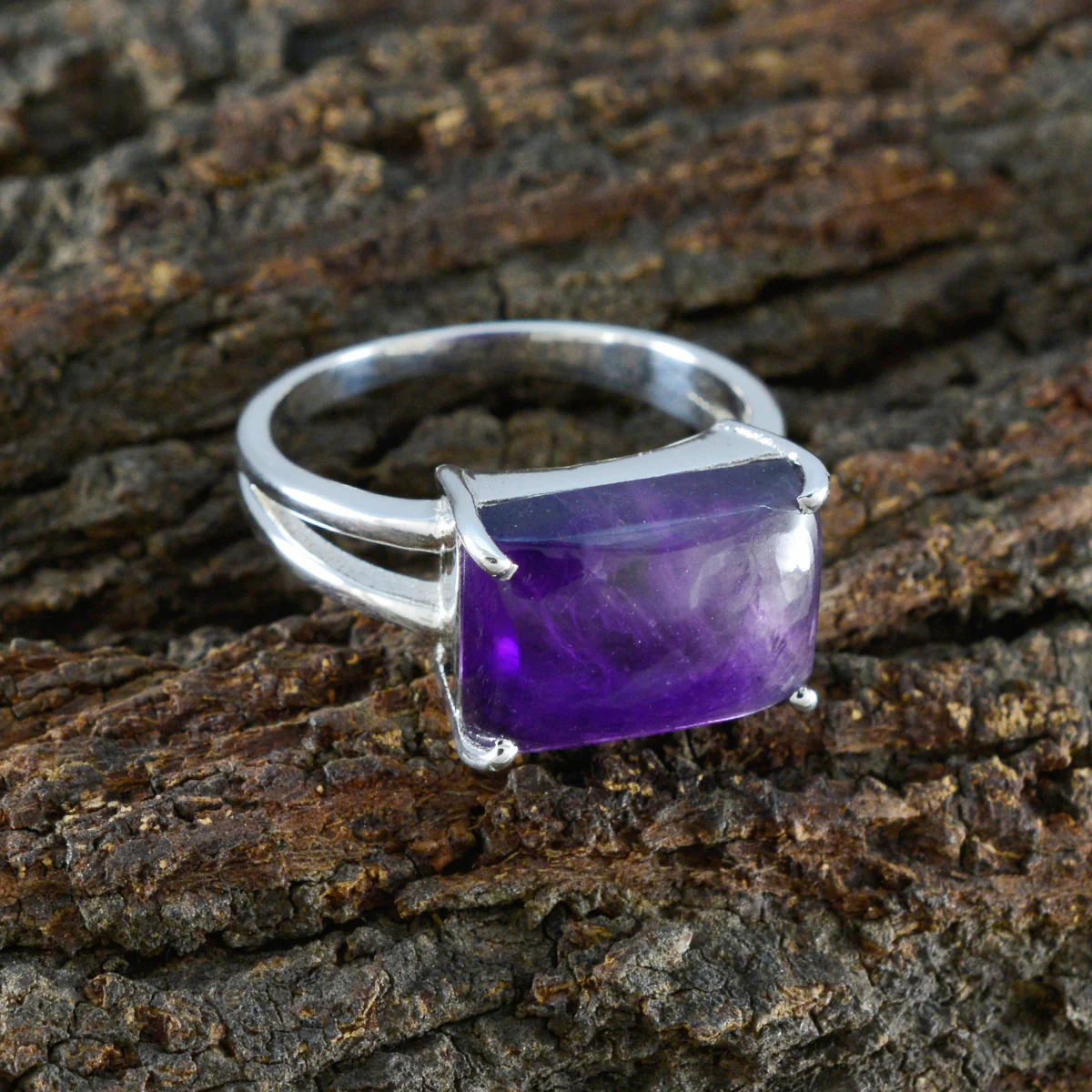 Amethyst Solitaire Russian Sterling Silver Purple Gems Minimal Contemporary Ring Jewelry - Image 3