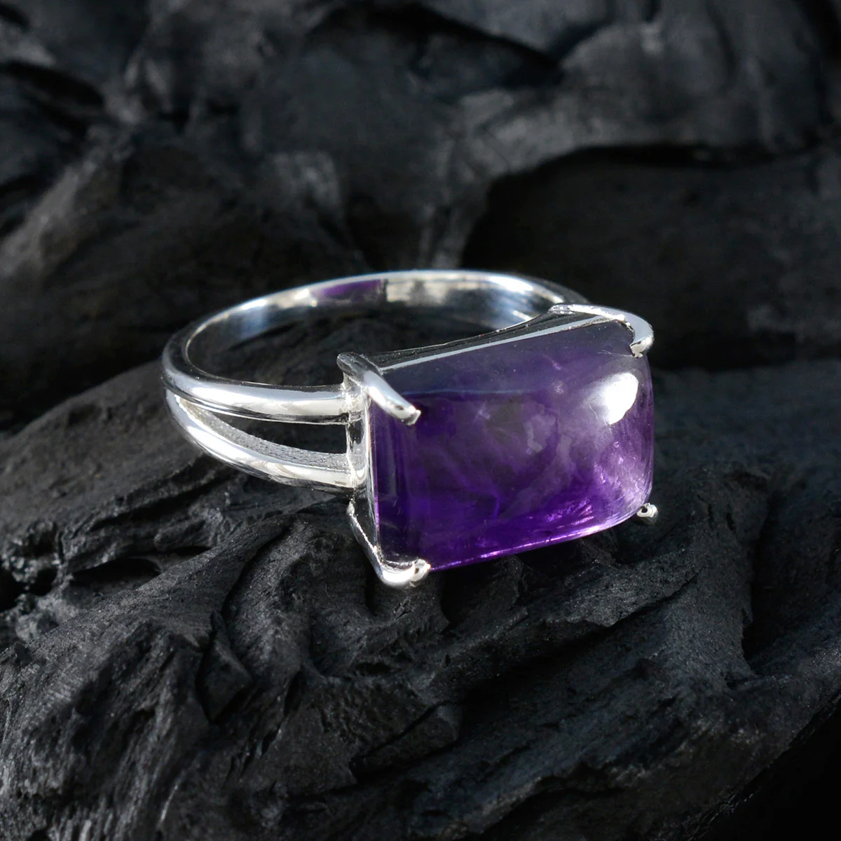 Amethyst Solitaire Russian Sterling Silver Purple Gems Minimal Contemporary Ring Jewelry - Image 4
