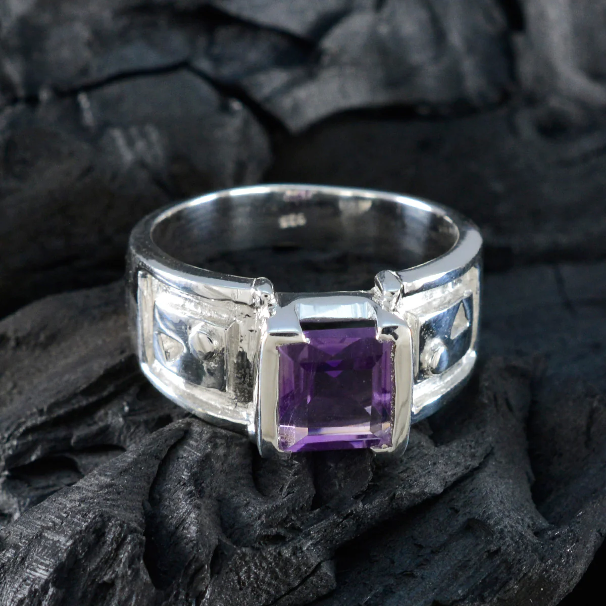 Amethyst Solitaire Spanish 92.5 Silver Purple Gemstone Edgy Abstract Ring Jewellery - Image 5