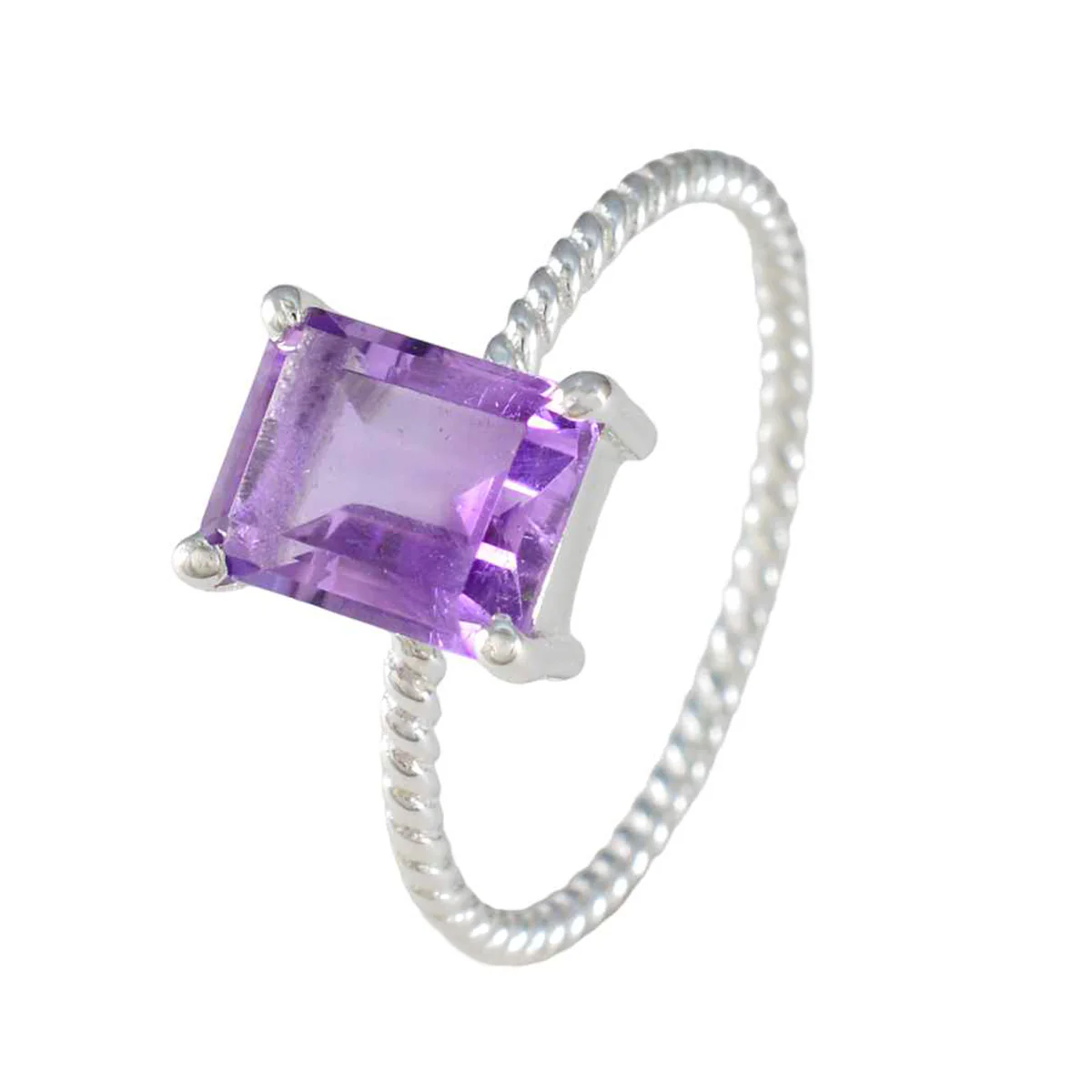 Amethyst Solitaire Turkish 925 Sterling Silver Purple Gems Delicate Twist Ring Jewellery - Image 2