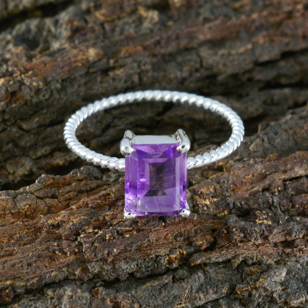 Amethyst Solitaire Turkish 925 Sterling Silver Purple Gems Delicate Twist Ring Jewellery - Image 3