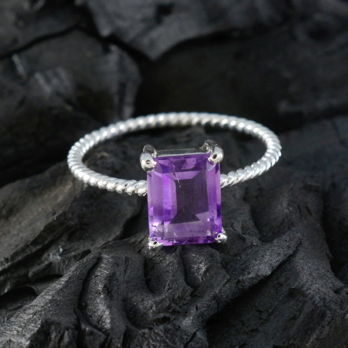 Amethyst Solitaire Turkish 925 Sterling Silver Purple Gems Delicate Twist Ring Jewellery - Image 4