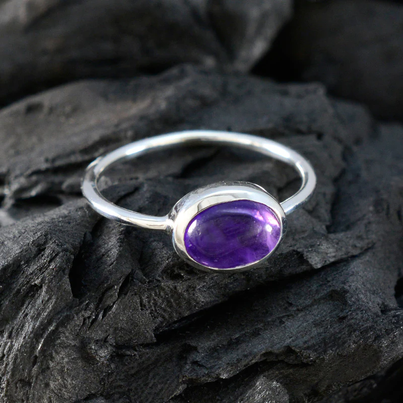 Amethyst Solitaire Turkish Silver Purple Gemstone Elegant Graceful Ring Jewelry - Image 4