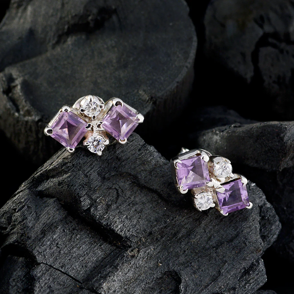 Amethyst Spanish Florencia multiple Stud Purple Sterling Silver Earring - Image 2