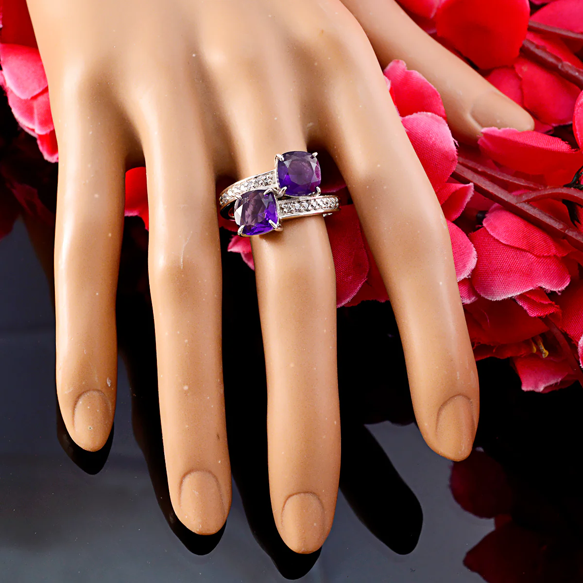 Amethyst Toi et Moi African 92.5 Silver Purple Gemstone Mid-weight Abstract Ring Jewellery - Image 4