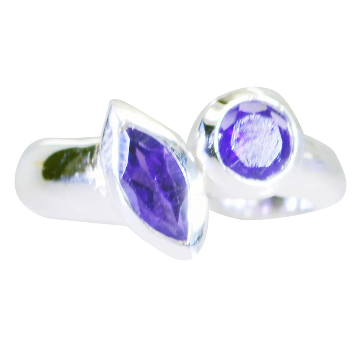 Amethyst Toi et Moi American Silver Purple Gemstones Whisper-thin Feminine Ring Jewellery - Image 2