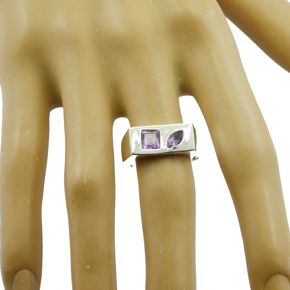Amethyst Toi et Moi Egyptian 925 Silver Purple Gemstone Slim Modern Ring Jewellery - Image 3