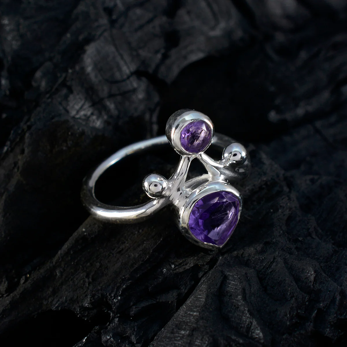 Amethyst Toi et Moi Egyptian Silver Purple Gemstones Tiny Trendy Ring Jewelry - Image 4
