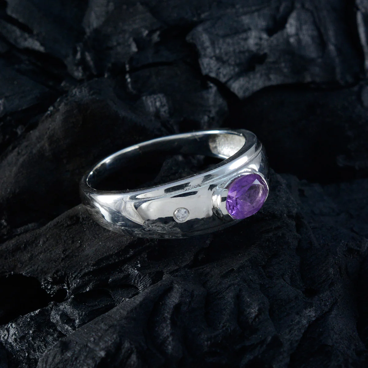 Amethyst Toi et Moi German 92.5 Silver Purple Gemstones Featherlight Feminine Ring Jewellery - Image 4