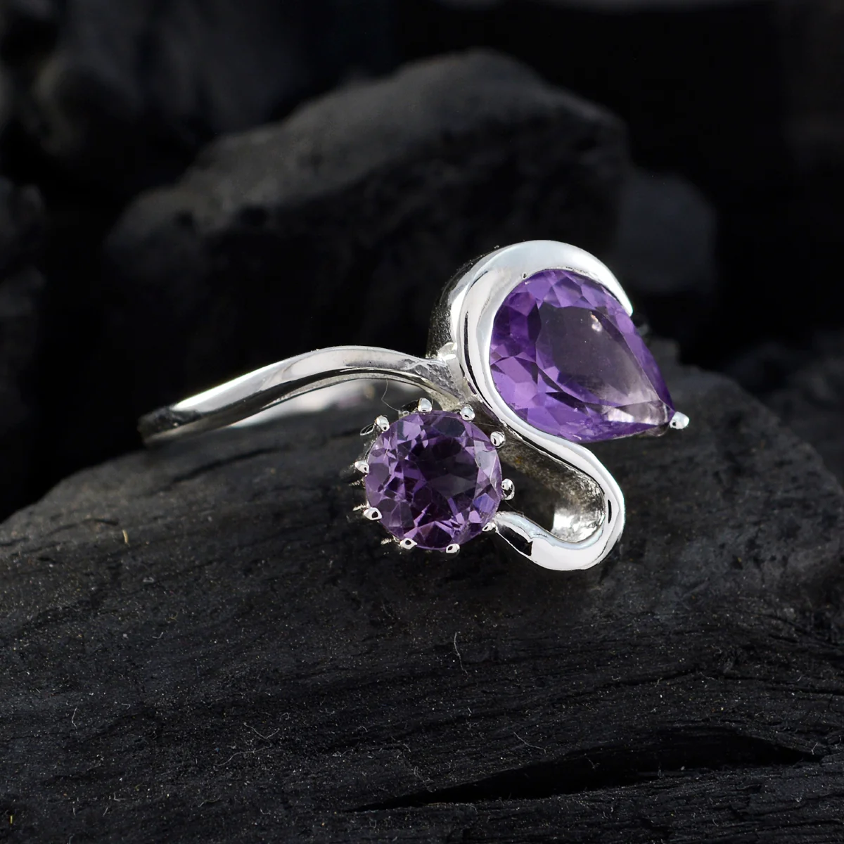 Amethyst Toi et Moi Indian 92.5 Silver Purple Gemstone Featherlight Graceful Ring Jewellery - Image 5
