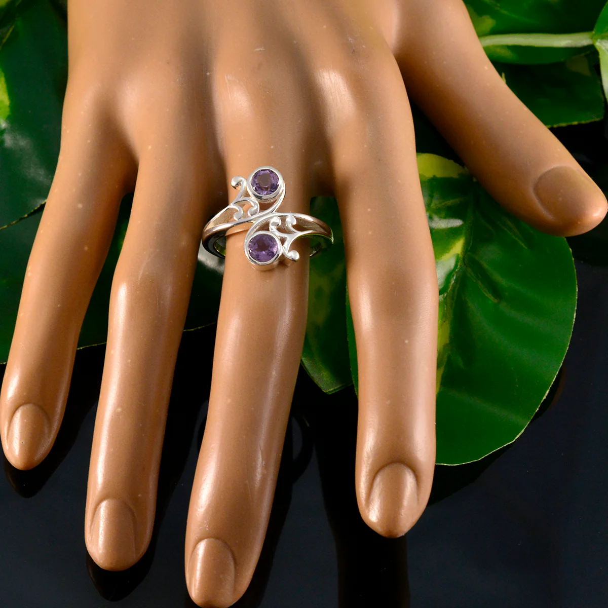 Amethyst Toi et Moi Indian Silver Purple Gems Slim Trendy Ring Jewellery - Image 5