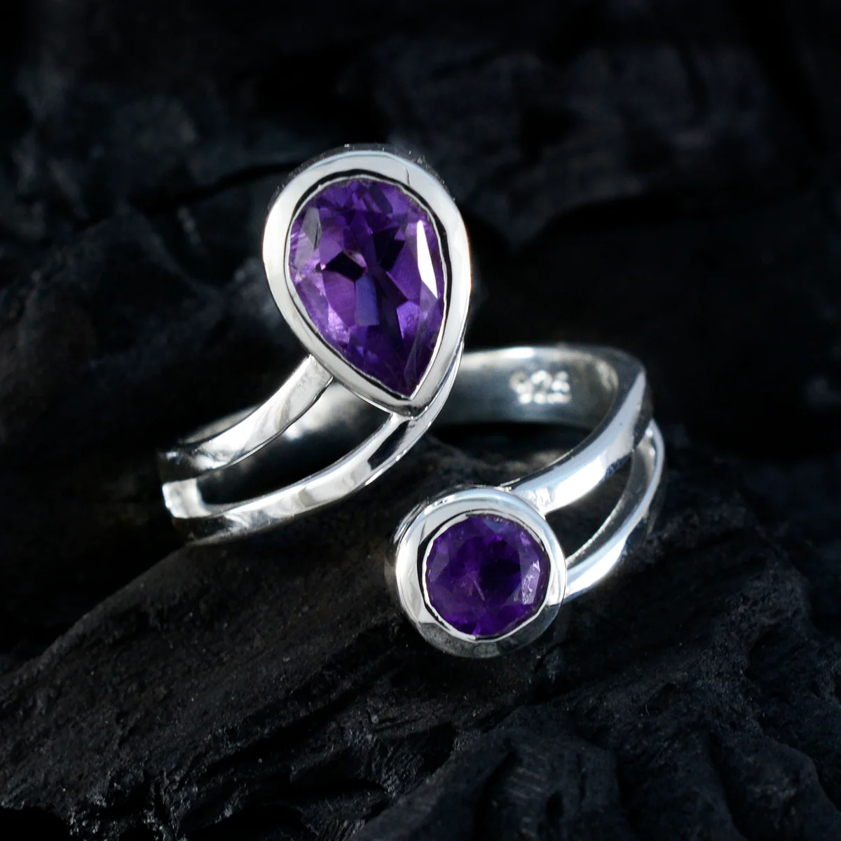 Amethyst Toi et Moi Moroccan Silver Purple Gems Tiny Romantic Ring Jewelry - Image 4