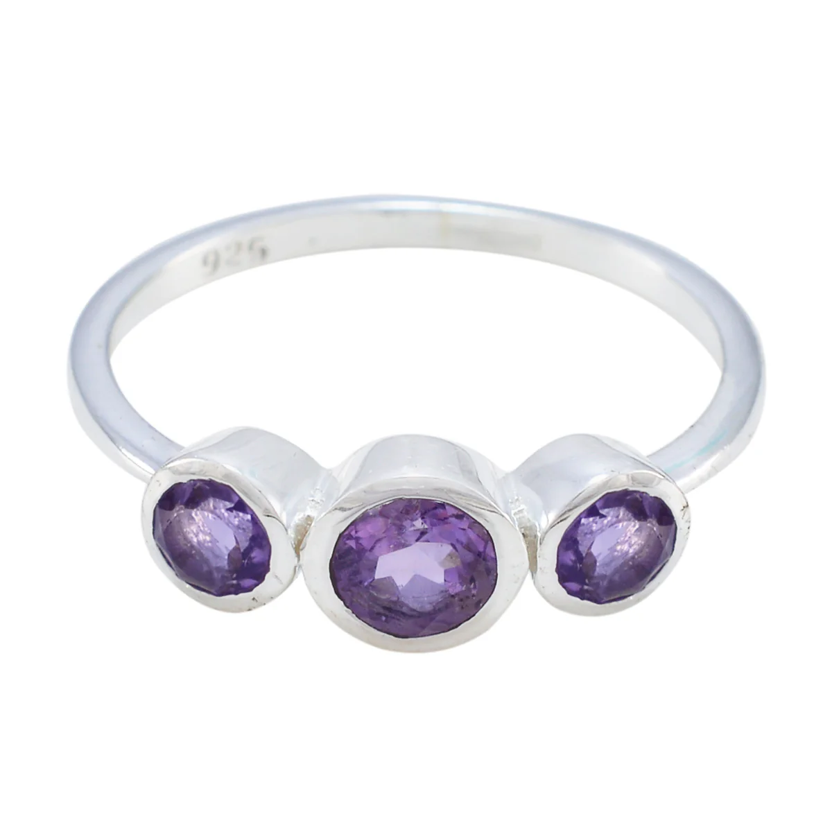Amethyst Trilogy American 92.5 Silver Purple Gems Dainty Abstract Ring Jewellery