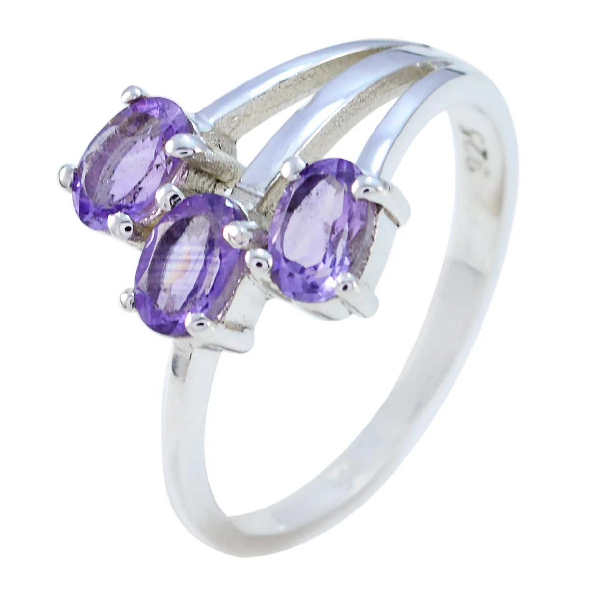 Amethyst Trilogy German Sterling Silver Purple Gemstone Tiny Boho Ring Jewelry - Image 2