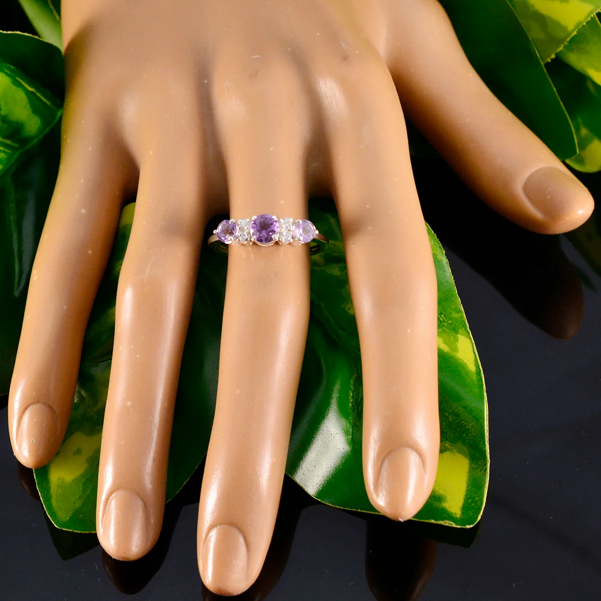 Amethyst Trilogy Japanese 92.5 Silver Purple Gems Delicate Modern Ring Jewelry - Image 5