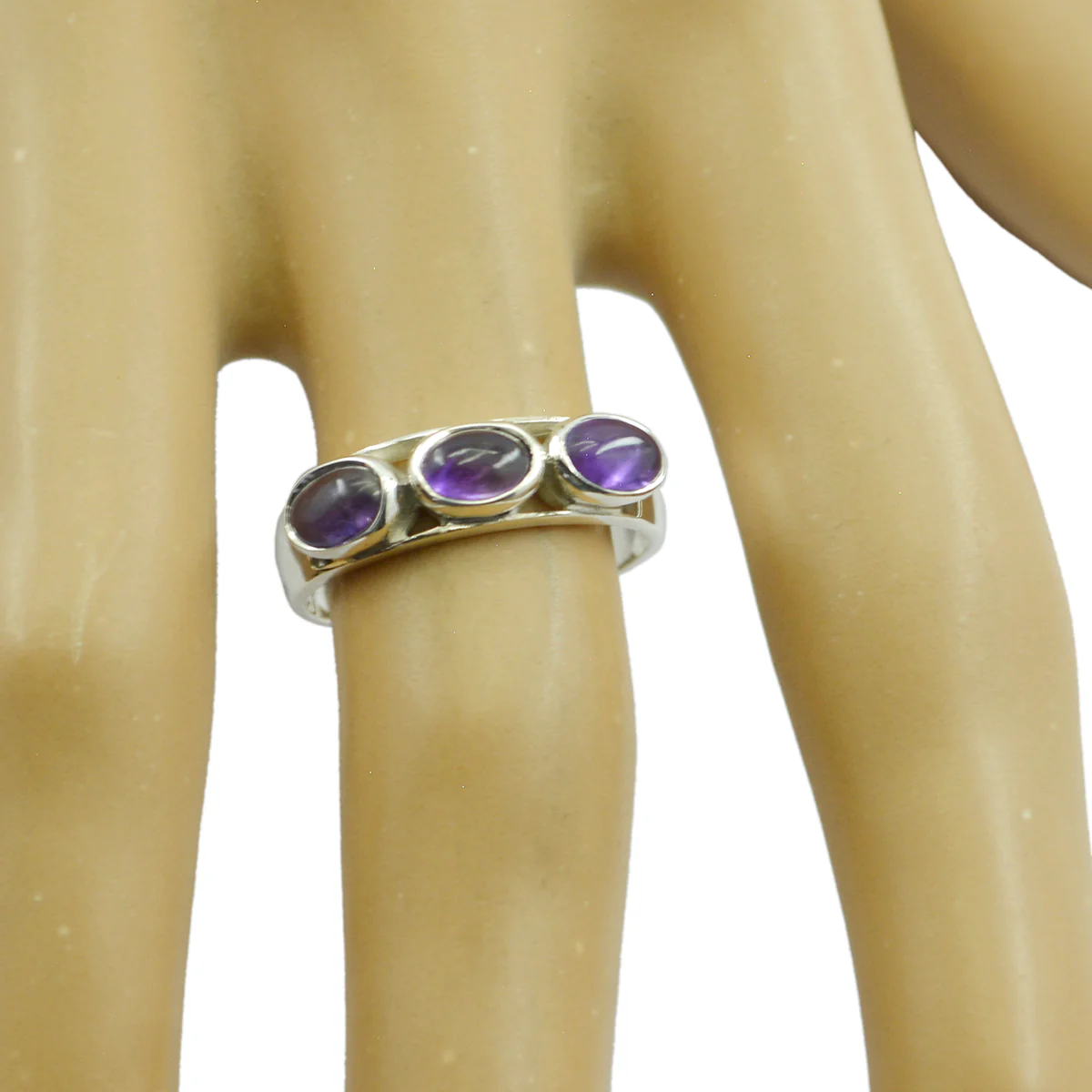 Amethyst Trilogy Japanese 925 Silver Purple Gems Delicate Sophisticated Ring Jewellery - Image 2