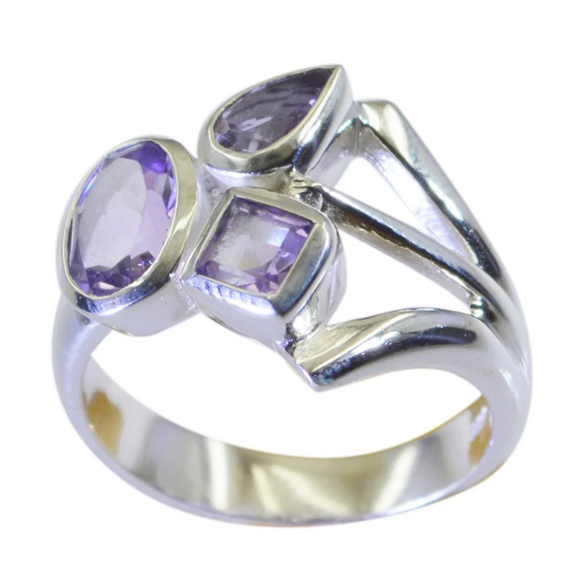 Amethyst Trilogy Moroccan 925 Silver Purple Gemstones Mid-weight Romantic Ring Jewellery