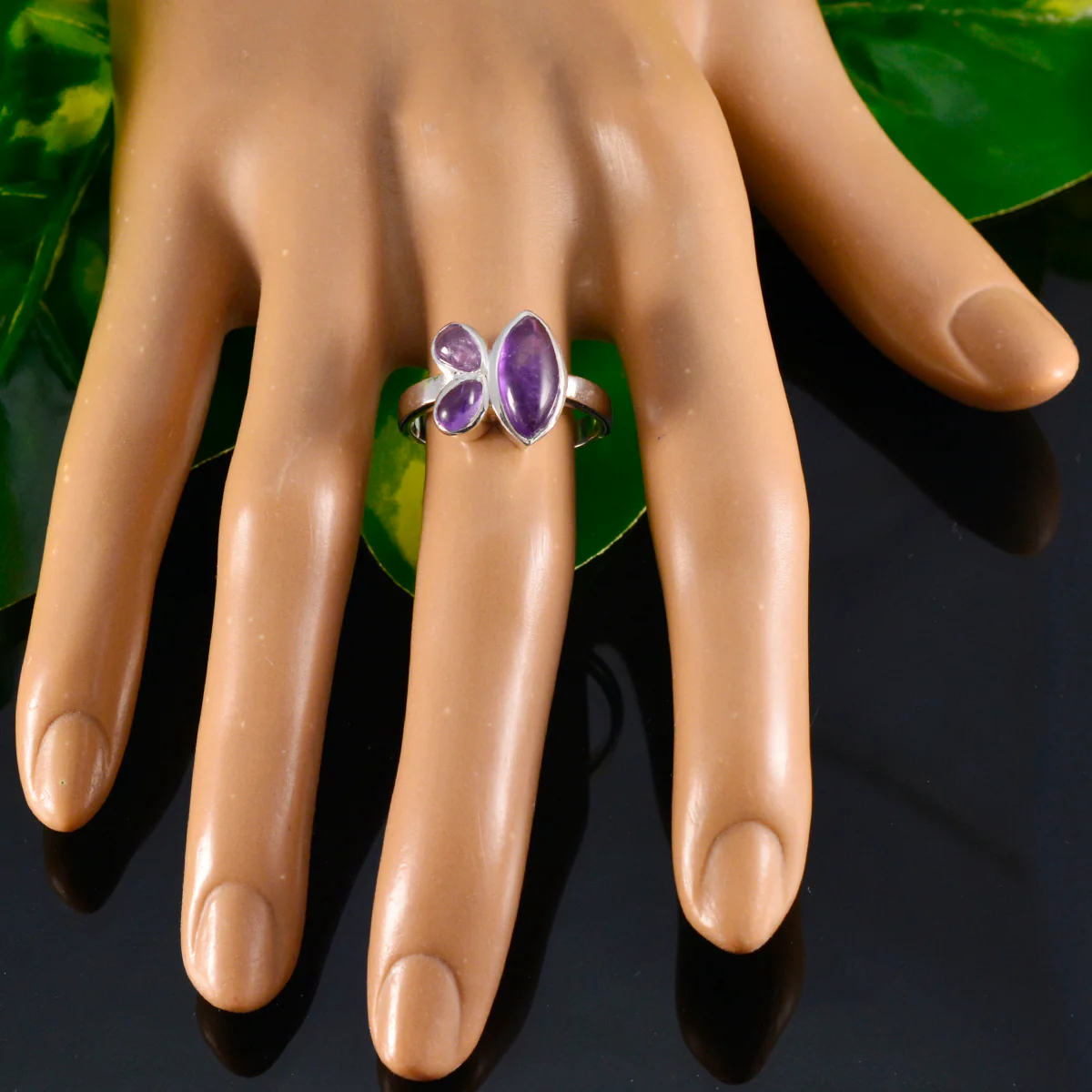 Amethyst Trilogy Moroccan 925 Sterling Silver Purple Gems Slim Boho Ring Jewellery - Image 6