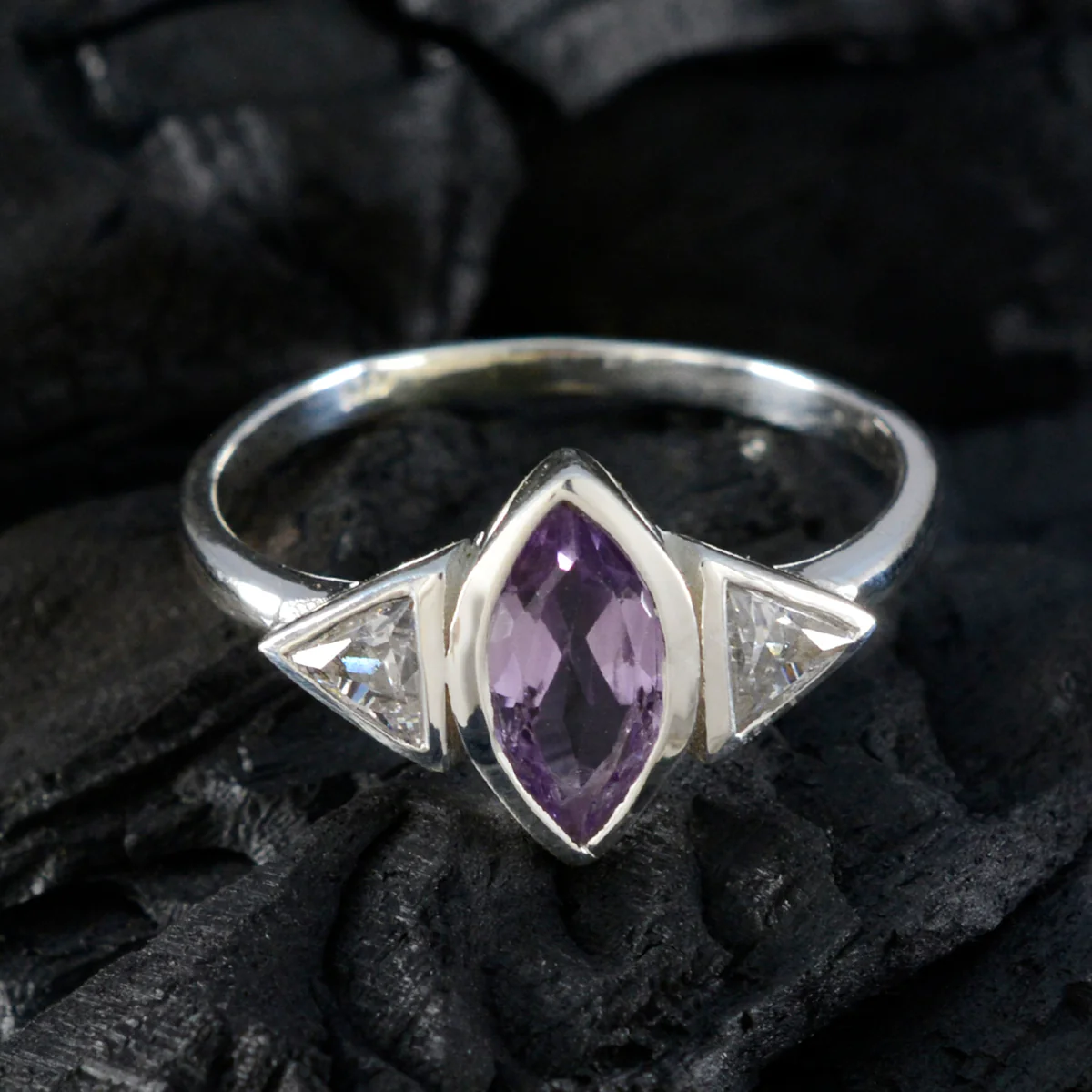 Amethyst Trilogy Turkish 925 Silver Purple Gemstones Whisper-thin Feminine Ring Jewelry - Image 4