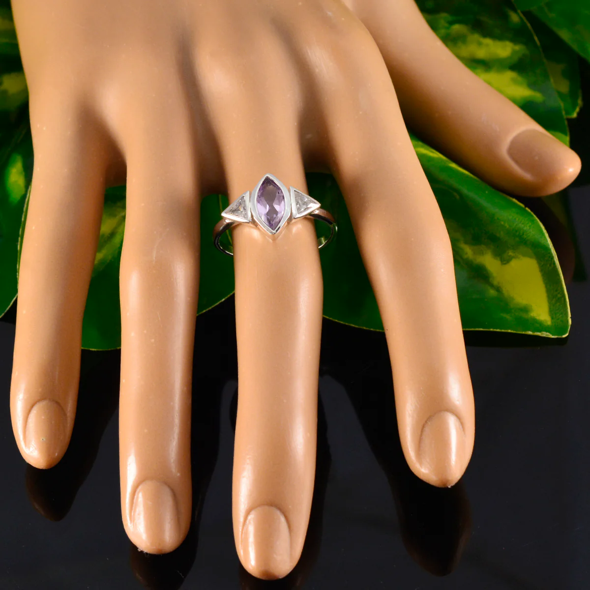 Amethyst Trilogy Turkish 925 Silver Purple Gemstones Whisper-thin Feminine Ring Jewelry - Image 5